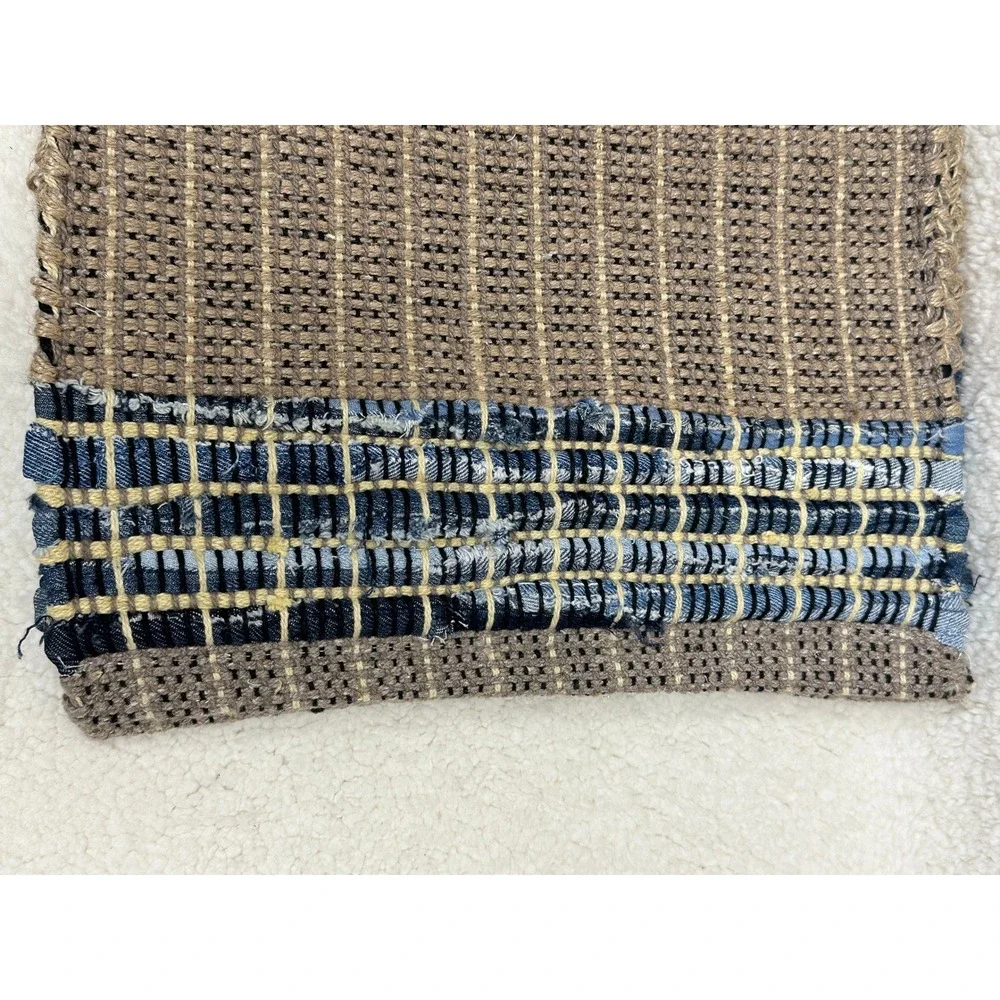 Woven Placemat Brown Blue Denim Border Textured Handcrafted Style Set of 4 Boho
